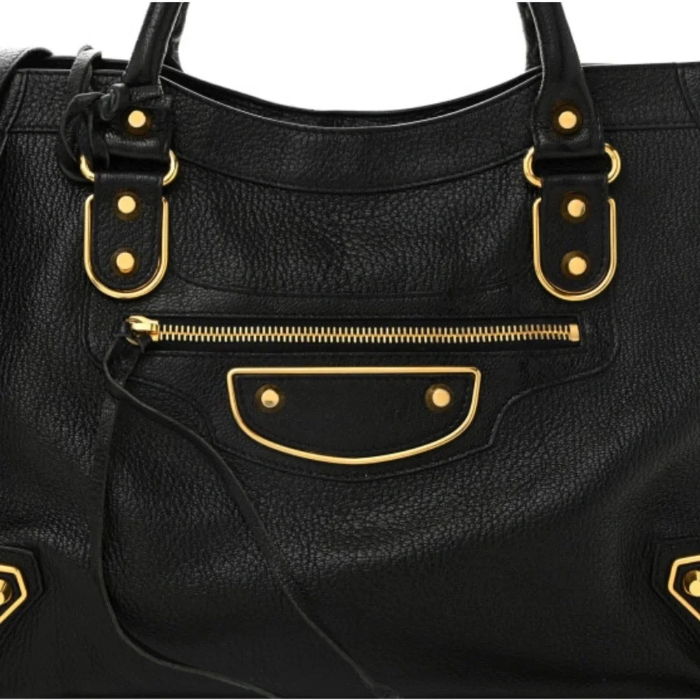 Auth Balenciaga Medium City Bag Black Gold Metallic Edge Chèvre leather LIKE NEW - Picture 10 of 11